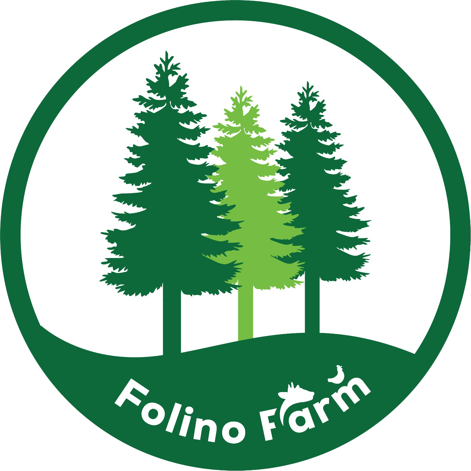 Folino Farm logo, three green trees with text